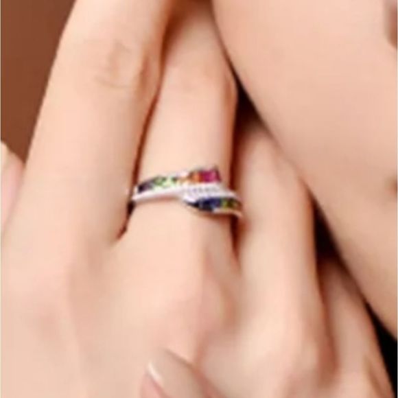 Sterling Silver 925 rainbow of topaz pride ring unisex sz 9 new - Picture 2 of 4